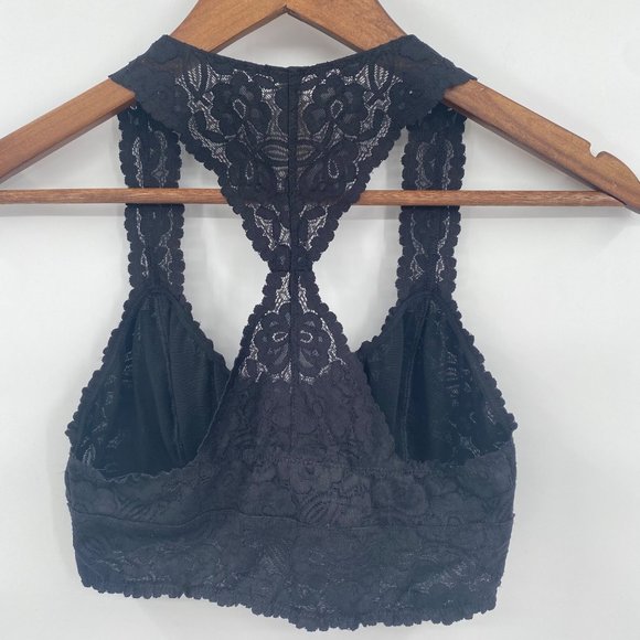 Intimately Free People Womens Black Lacy Racerback Bralette M - Picture 2 of 5